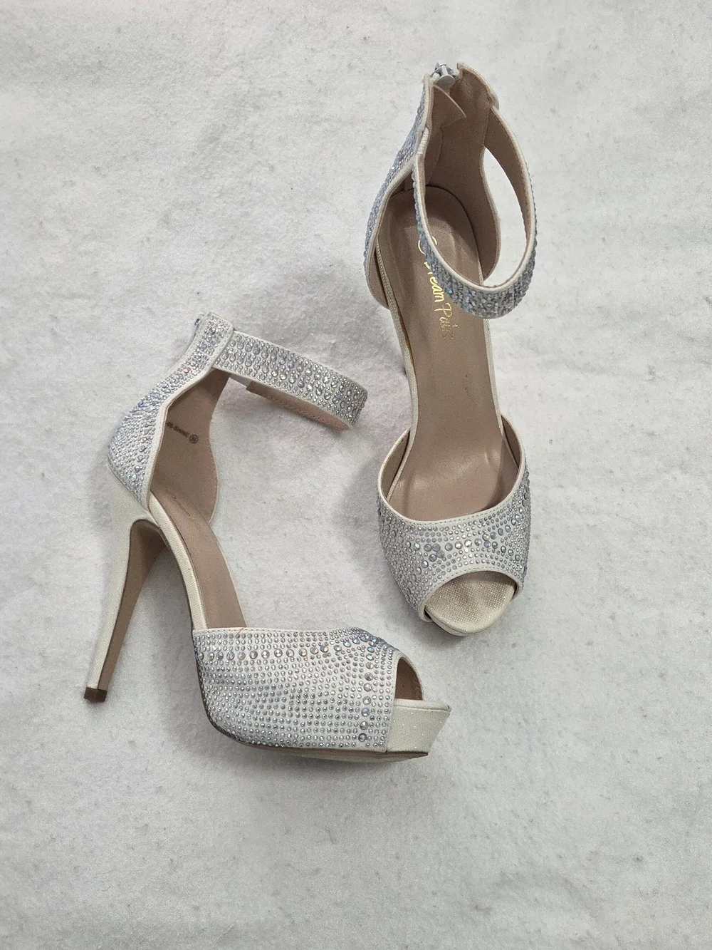 Dream Pairs Silver Rhinestone Ankle Strap Stiletto Peep Toe Heels